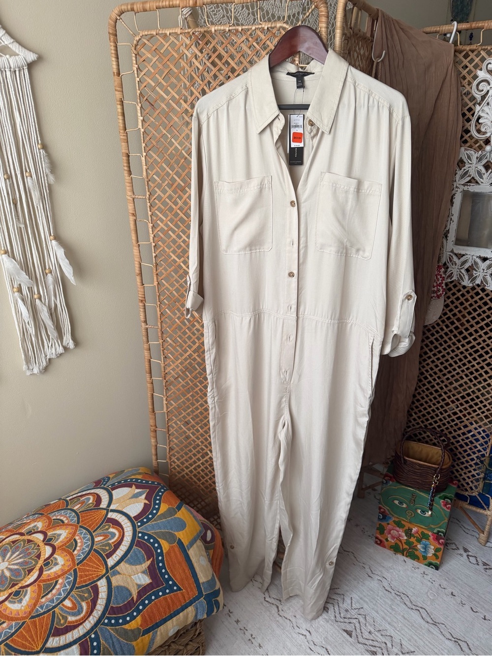 Banana Republic Neutral Beige Button-Front Utility Jumpsuit